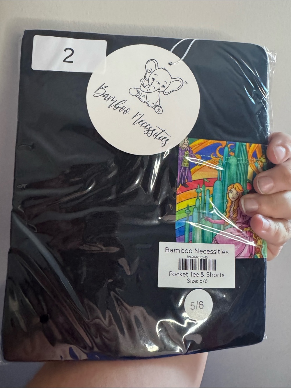 Bamboo Necessities Black Pocket Tee & Shorts Set with Colorful Pocket oz 5/6